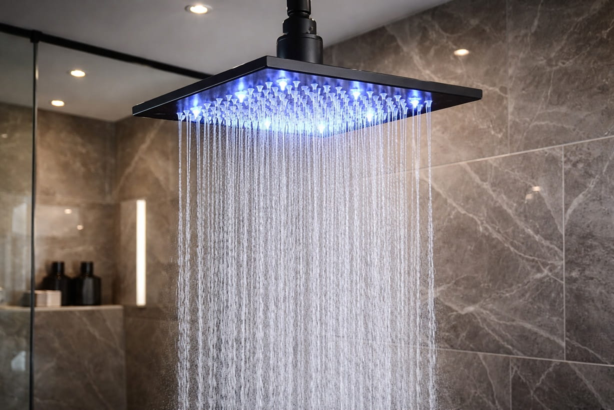 Matte black showerhead finish detail